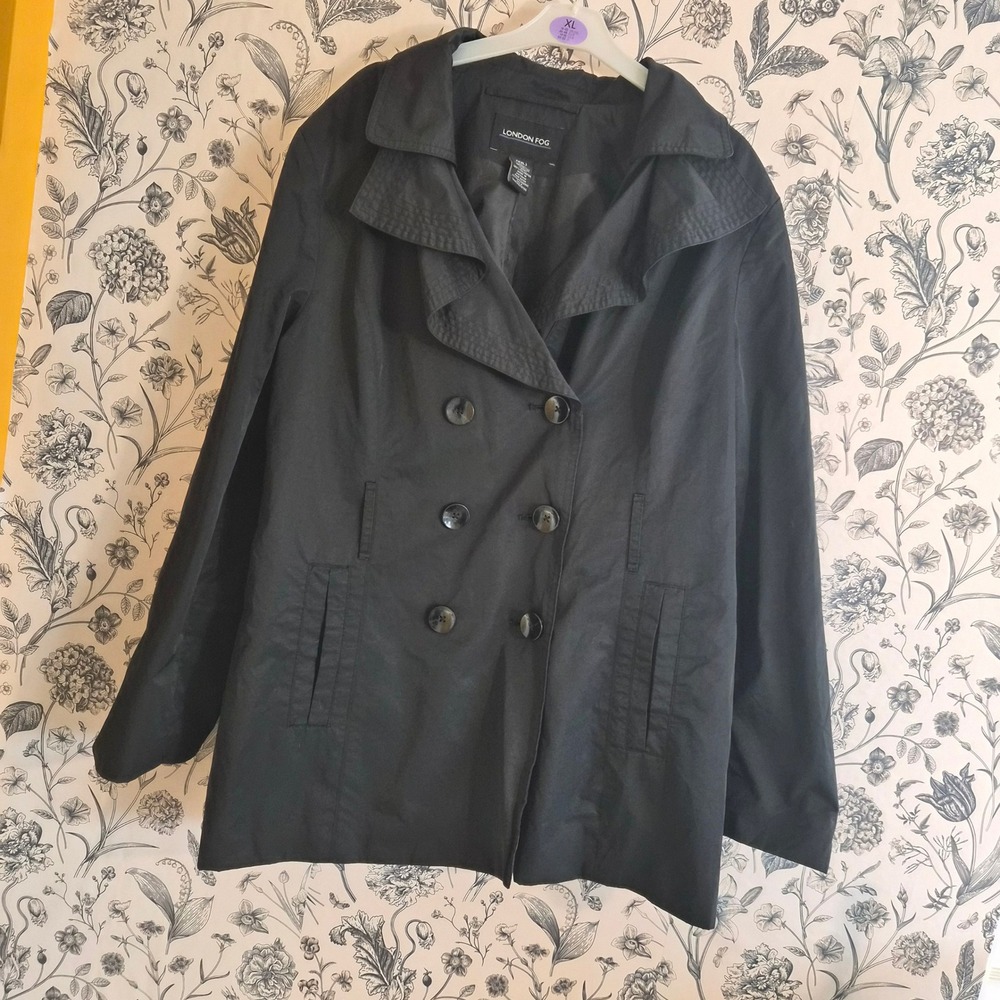 London Fog Womens Double Breasted XXL Trench Coat Ruffle Collar Rainwear Classic